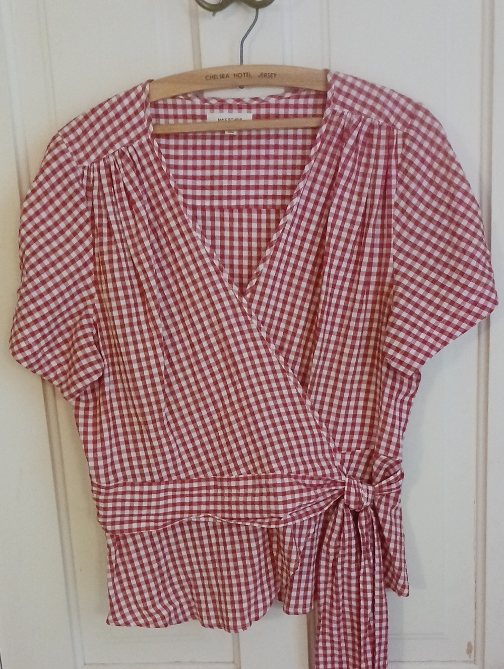 Gingham Wrap-Tie Short Sleeve Top Y2K Ready for Summer Cookouts! Red & Wht
